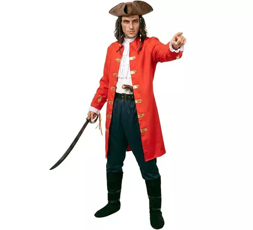 Translation missing: it.Disfraz de Capitán Pirata rojo con cinturón para hombre