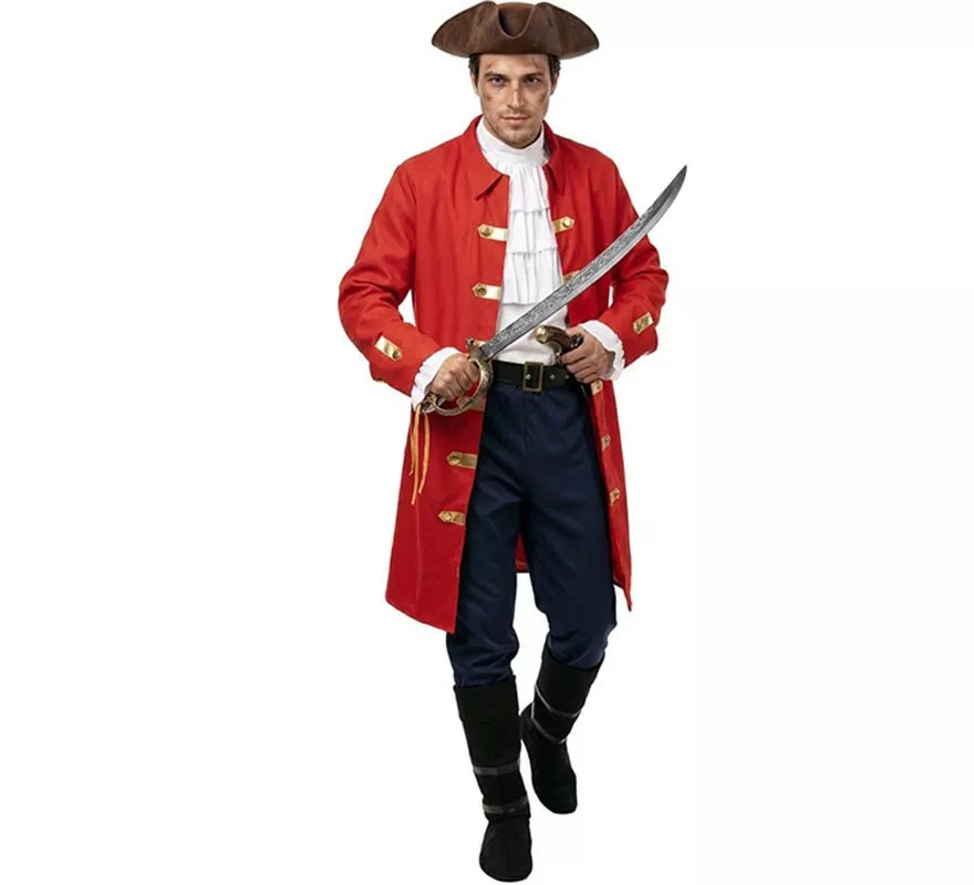 Translation missing: it.Disfraz de Capitán Pirata rojo con cinturón para hombre