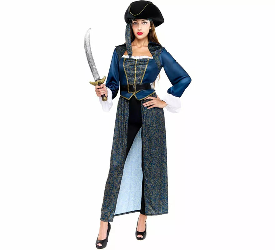 Translation missing: it.Disfraz de Capitana Pirata azul para mujer