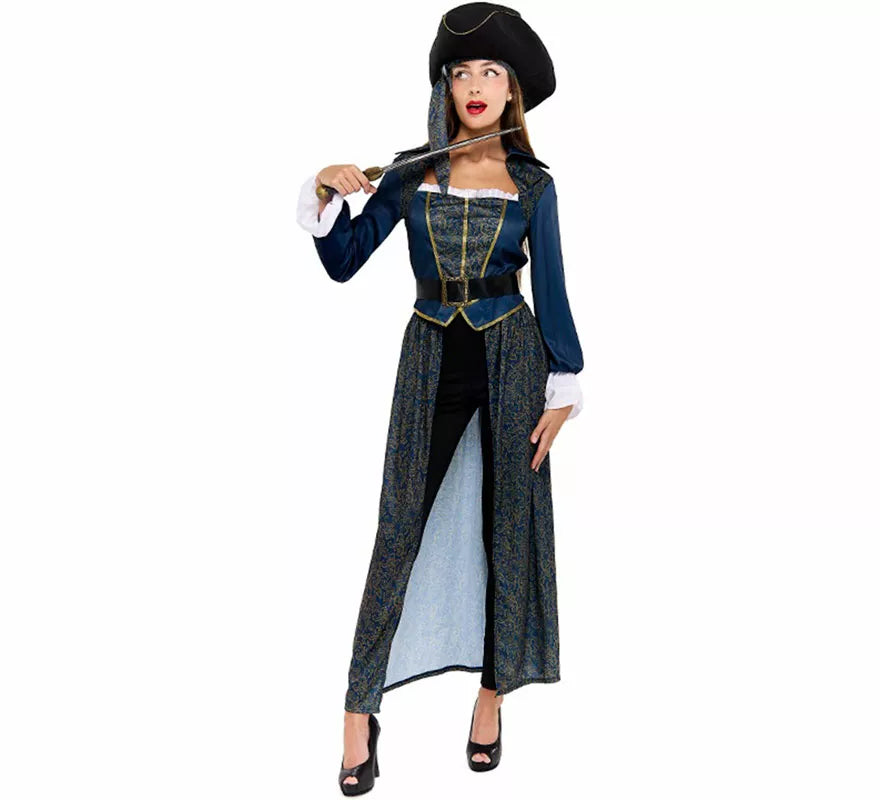 Translation missing: it.Disfraz de Capitana Pirata azul para mujer