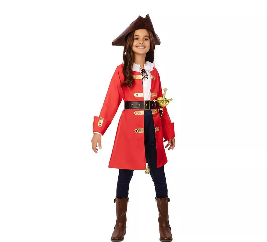 Translation missing: it.Disfraz de Capitana Pirata roja con cinturón para niña