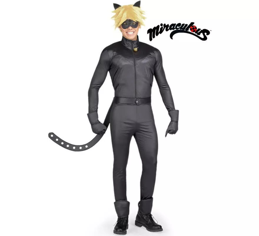 Translation missing: it.Disfraz de Cat Noir de Miraculous Ladybug con peluca para hombre