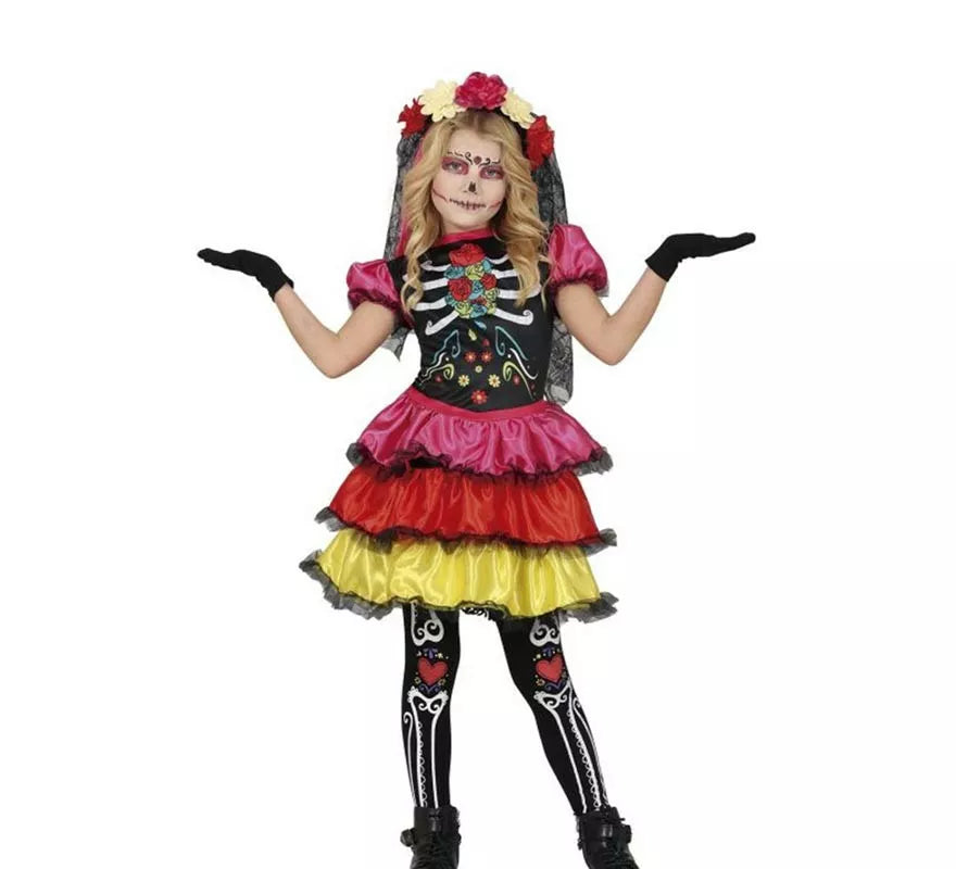 Translation missing: it.Disfraz de Catrina Colores para niña