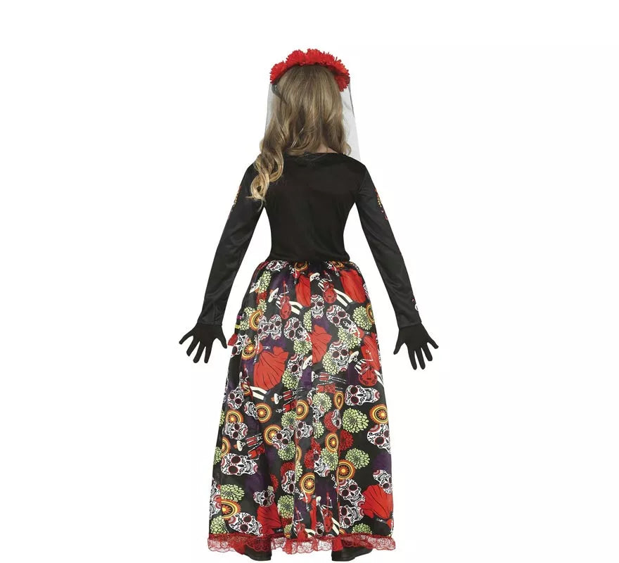 Translation missing: it.Disfraz de Catrina con falda larga estampada para niña