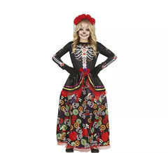 Disfraz de Catrina con falda larga estampada para niña