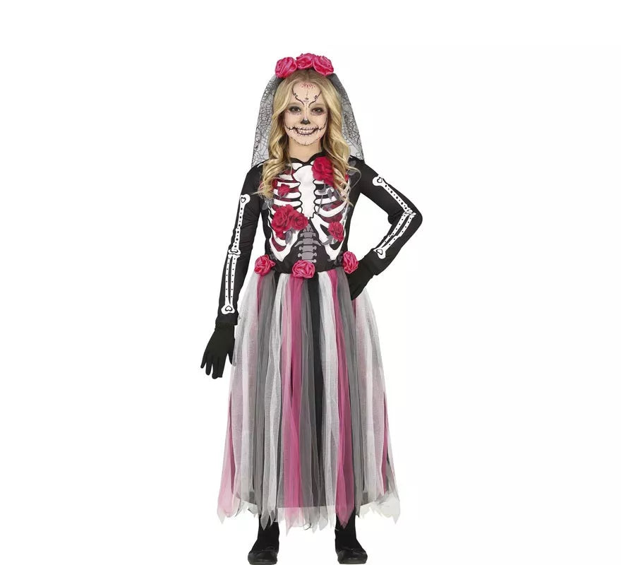 Disfraz de Catrina con Falda Rosas en Tul para niña