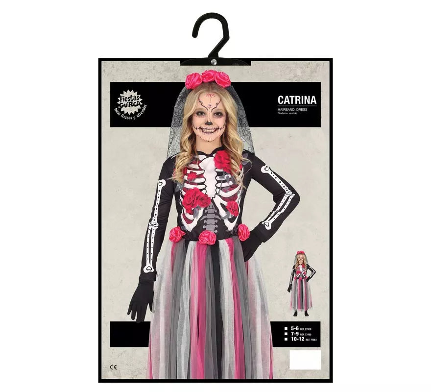 Translation missing: it.Disfraz de Catrina con Falda Rosas en Tul para niña
