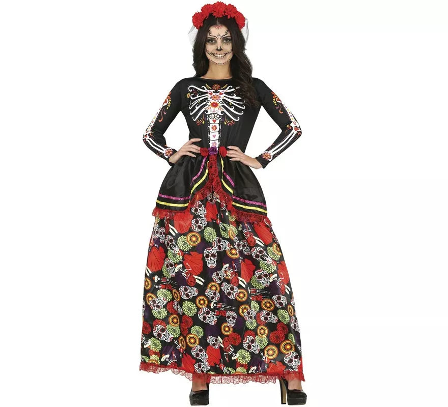 Translation missing: it.Disfraz de Catrina con vestido estampado para mujer