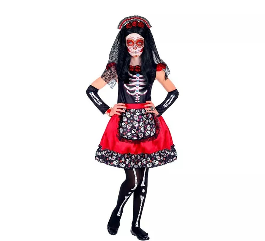 Translation missing: it.Disfraz de Catrina Día de Los Muertos con Velo para niña