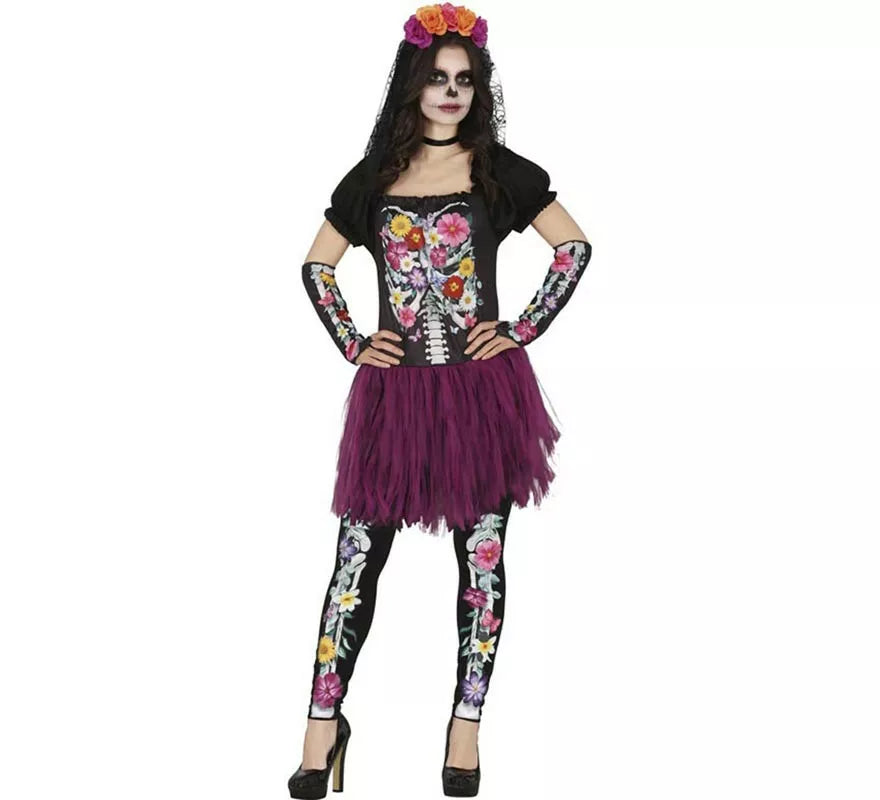 Translation missing: it.Disfraz de Catrina Floreada púrpura para mujer