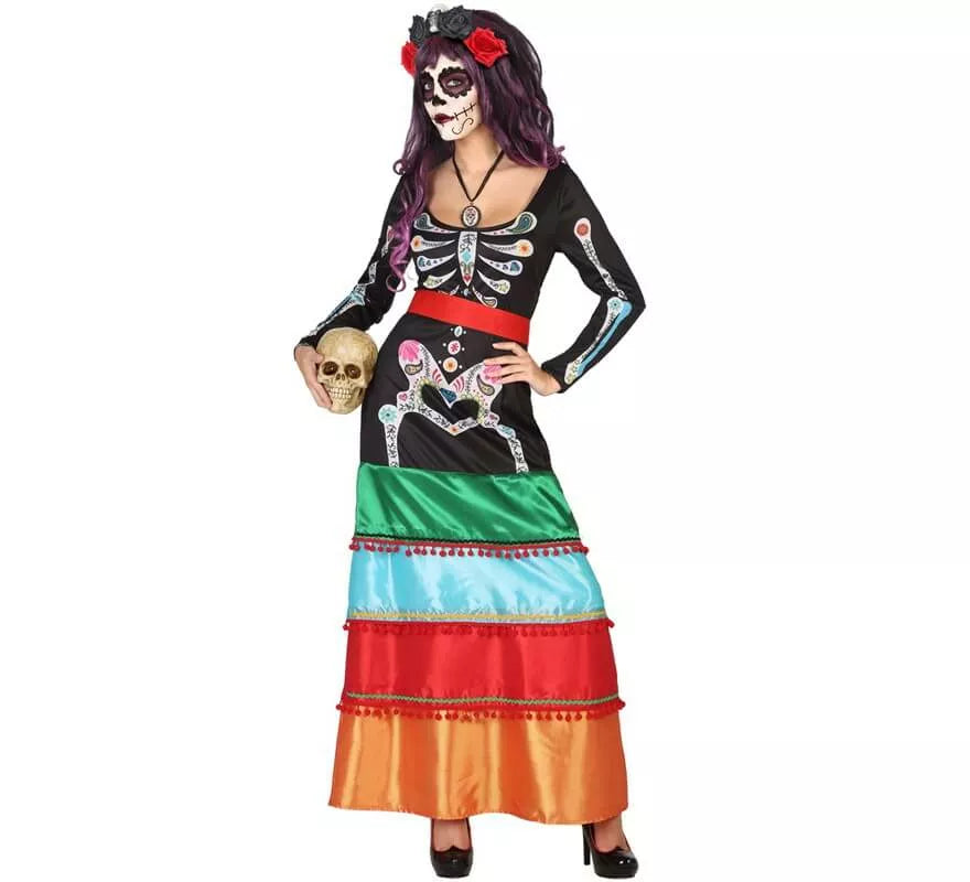 Translation missing: es.Disfraz de Catrina multicolor para mujer