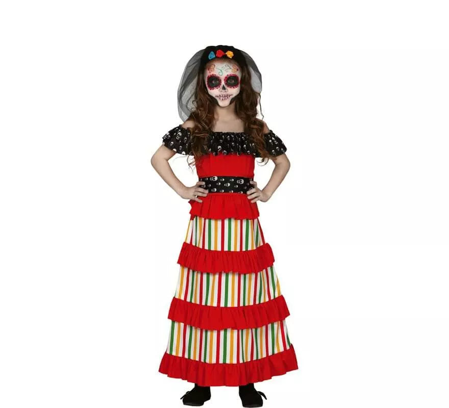 Translation missing: it.Disfraz de Catrina Roja del Día de Los Muertos para niña