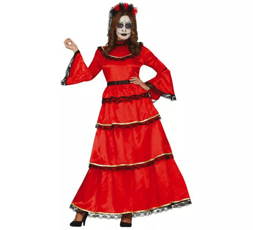 Translation missing: es.Disfraz de Catrina Rojo para mujer