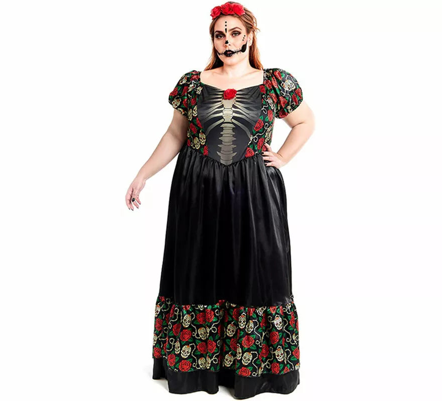 Disfraz de Catrina vestido largo negro para mujer