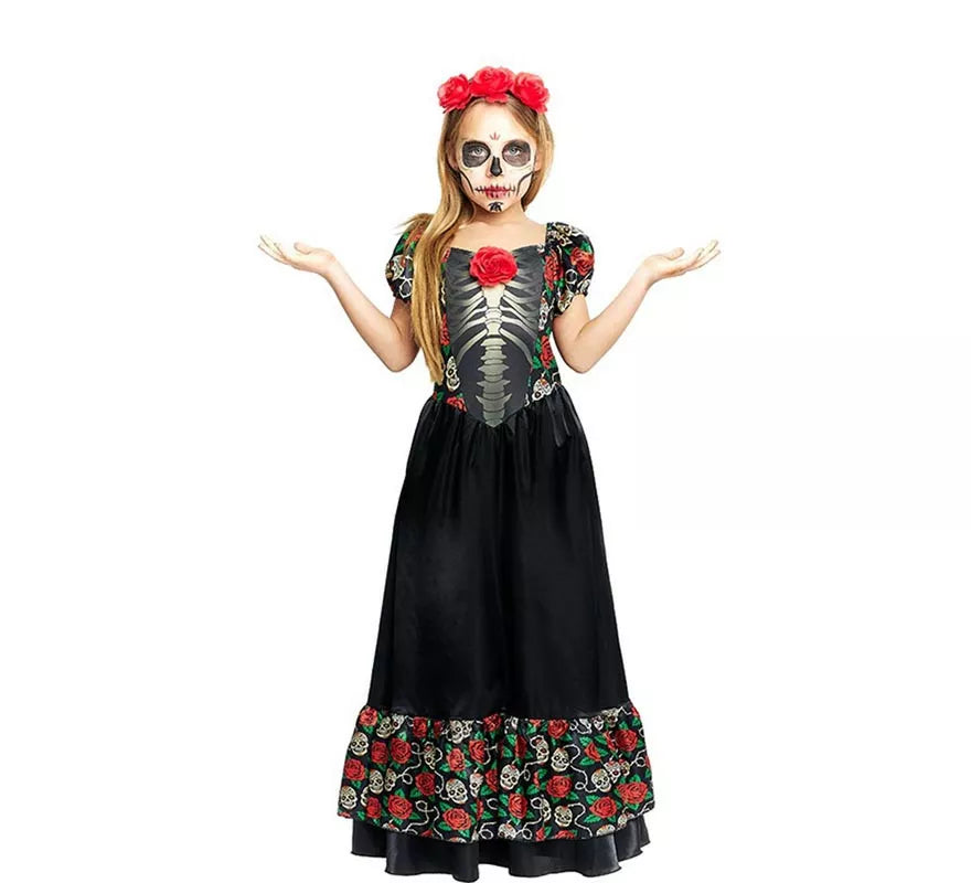 Disfraz de Catrina Vestido largo negro para niña