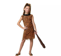 Costume da cavernicolo con stampa animalier per bambina