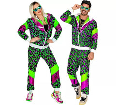 Costume da tuta con stampa animalier anni '80 verde neon per adulti
