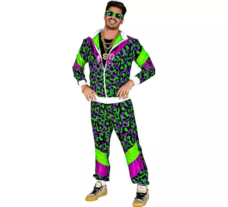 Translation missing: it.Disfraz de Chándal Animal Print Años 80 verde neón para adulto