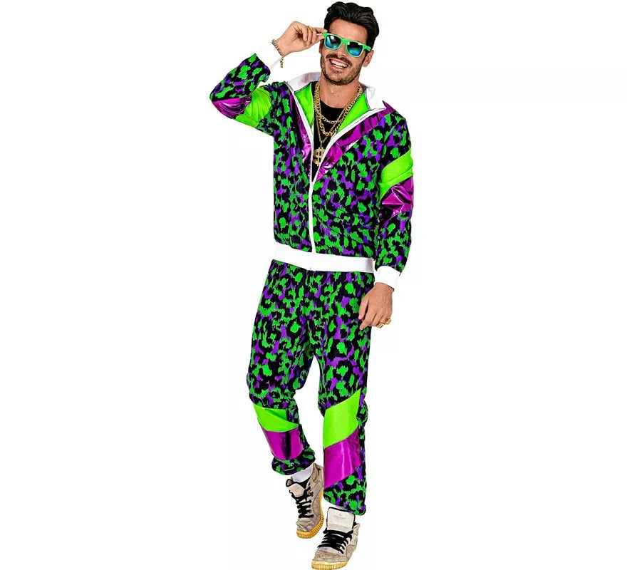 Translation missing: it.Disfraz de Chándal Animal Print Años 80 verde neón para adulto