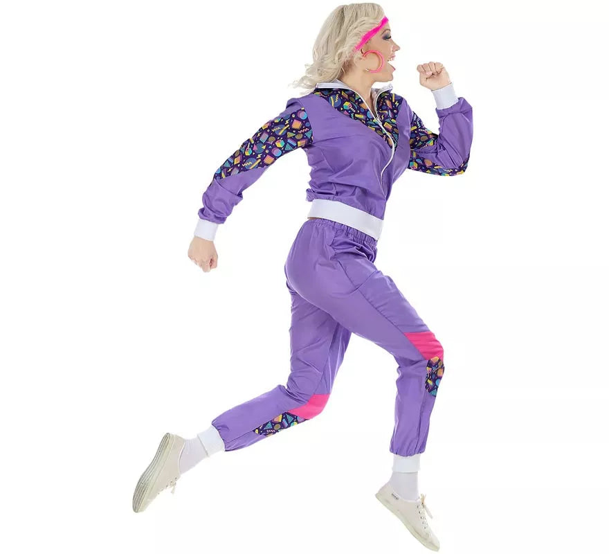 Translation missing: es.Disfraz de Chándal Años 80 morado con figuras para adulto