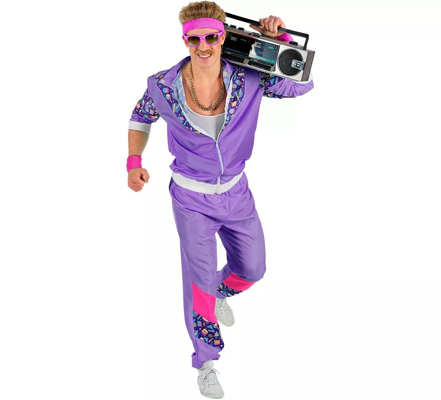 Translation missing: it.Disfraz de Chándal Años 80 morado con figuras para adulto