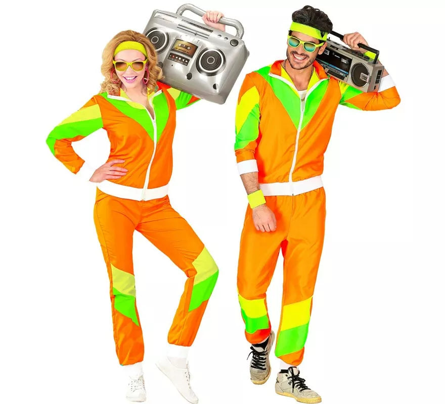 Translation missing: it.Disfraz de Chándal Años 80 naranja y verde para adulto