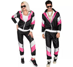 Costume da tuta da ginnastica nera anni '80 per adulto
