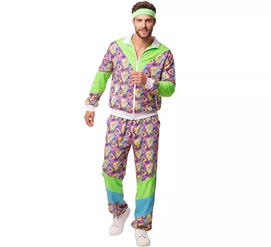 Translation missing: it.Disfraz de Chándal años 90 verde estampado para hombre