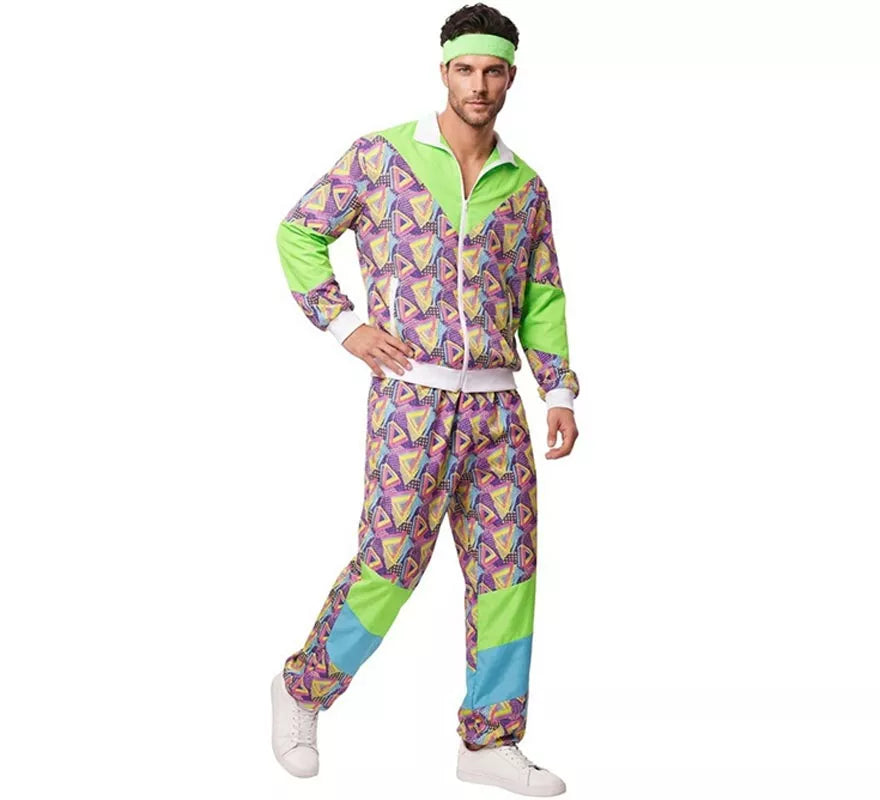 Translation missing: es.Disfraz de Chándal años 90 verde estampado para hombre