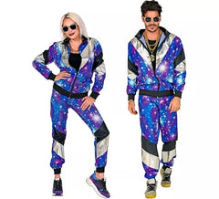 Costume da tuta blu glitterato da discoteca anni '80 per adulto