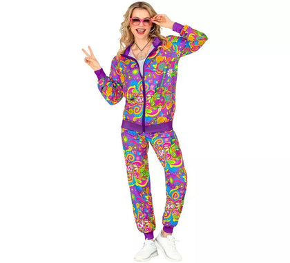 Disfraz de Chándal Hippie Flower Power Neón para adulto