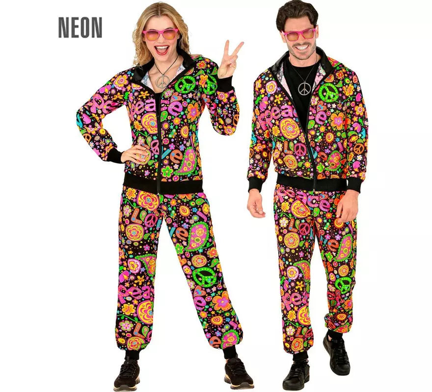 Translation missing: it.Disfraz de Chándal Hippie Groovy Love fluorescente oscuro para adulto