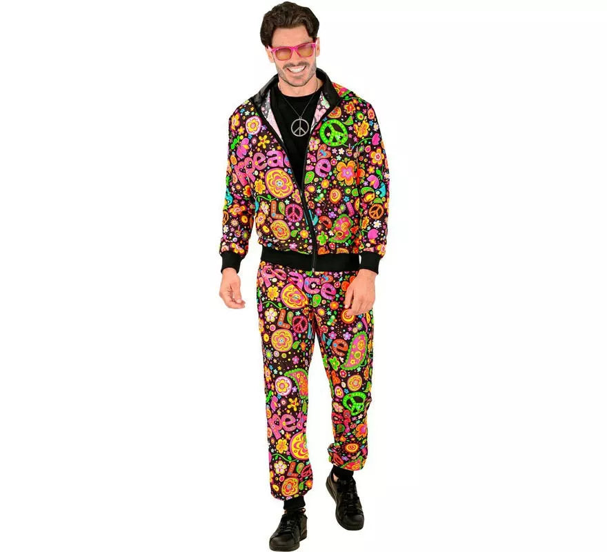 Translation missing: it.Disfraz de Chándal Hippie Groovy Love fluorescente oscuro para adulto