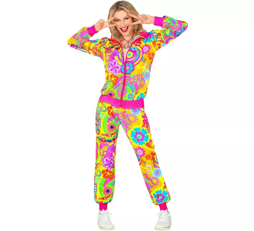 Disfraz de Chándal Hippie Groovy Love fluorescente para adulto