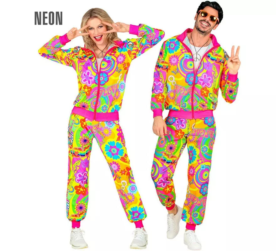 Translation missing: it.Disfraz de Chándal Hippie Groovy Love fluorescente para adulto