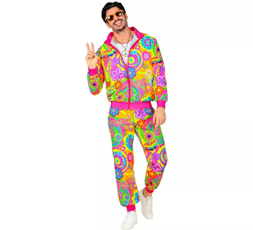 Translation missing: it.Disfraz de Chándal Hippie Groovy Love fluorescente para adulto