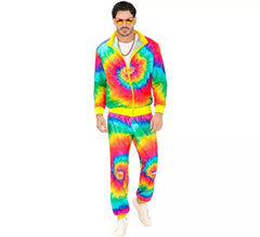 Costume da tuta hippie psichedelico fluorescente per adulti