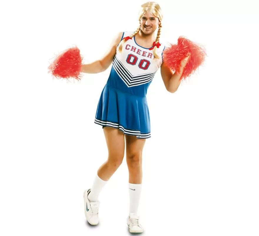 Translation missing: es.Disfraz de Cheerleader blanco y azul para hombre