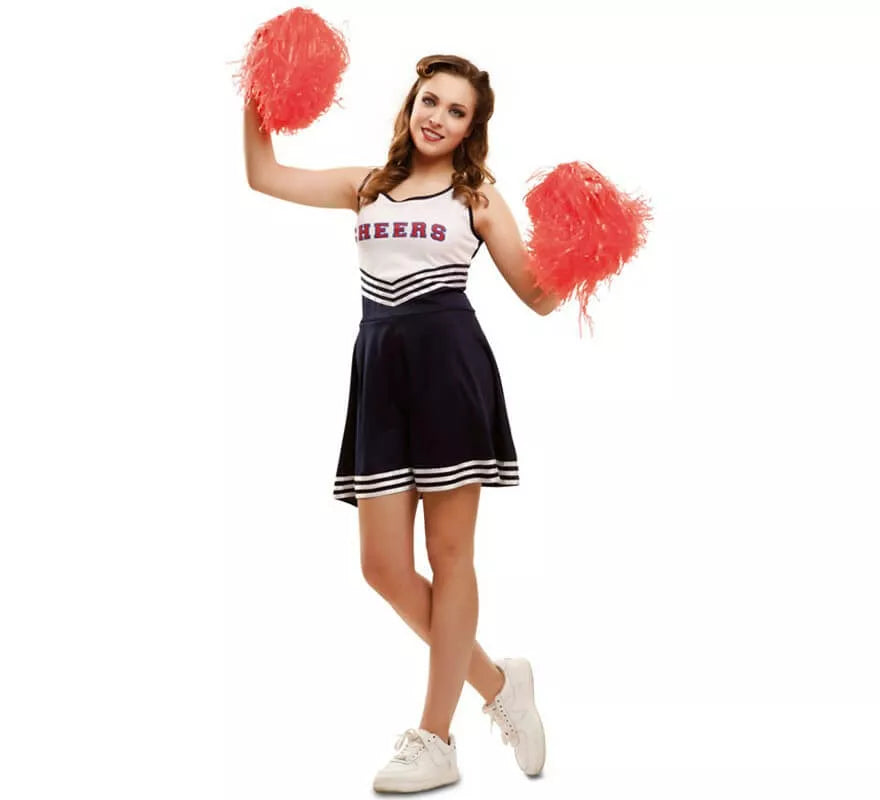 Disfraz de Cheerleader blanco y azul para mujer