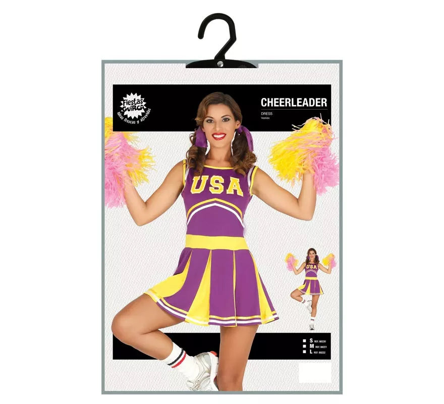Translation missing: it.Disfraz de Cheerleader USA morado y amarillo para mujer