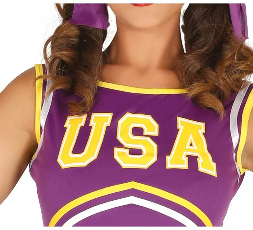 Disfraz de Cheerleader USA morado y amarillo para mujer