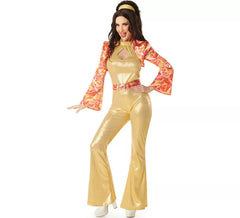 Costume da ragazza disco dorata anni '70 da donna