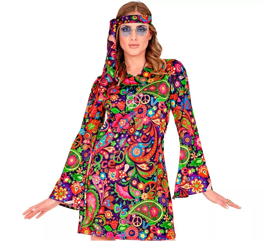 Translation missing: it.Disfraz de Chica Hippie en vestido psicodélico para mujer