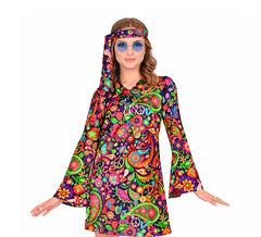Costume da ragazza hippie in abito psichedelico per donna