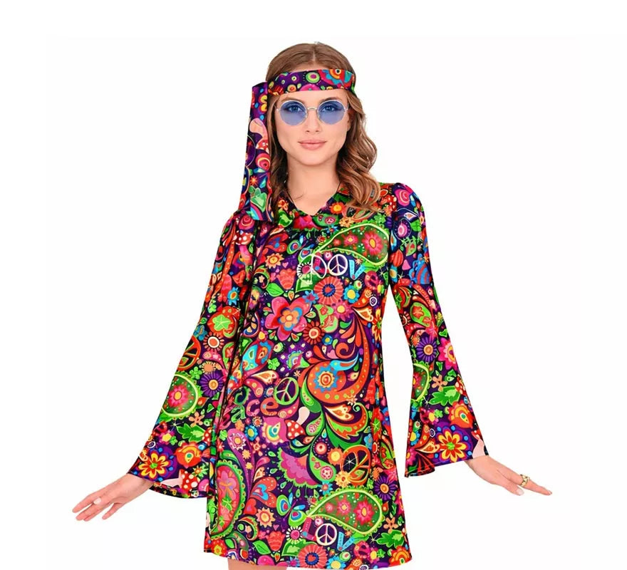 Translation missing: it.Disfraz de Chica Hippie en vestido psicodélico para mujer