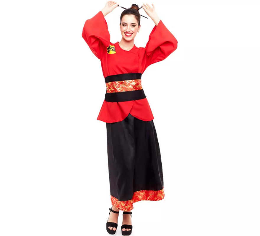 Translation missing: it.Disfraz de China Aldeana Rojo y Negro para mujer