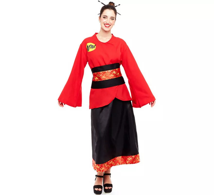 Translation missing: it.Disfraz de China Aldeana Rojo y Negro para mujer