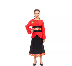 Costume da villico cinese rosso e nero per bambina
