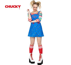 Disfraz de Chucky vestido azul para mujer