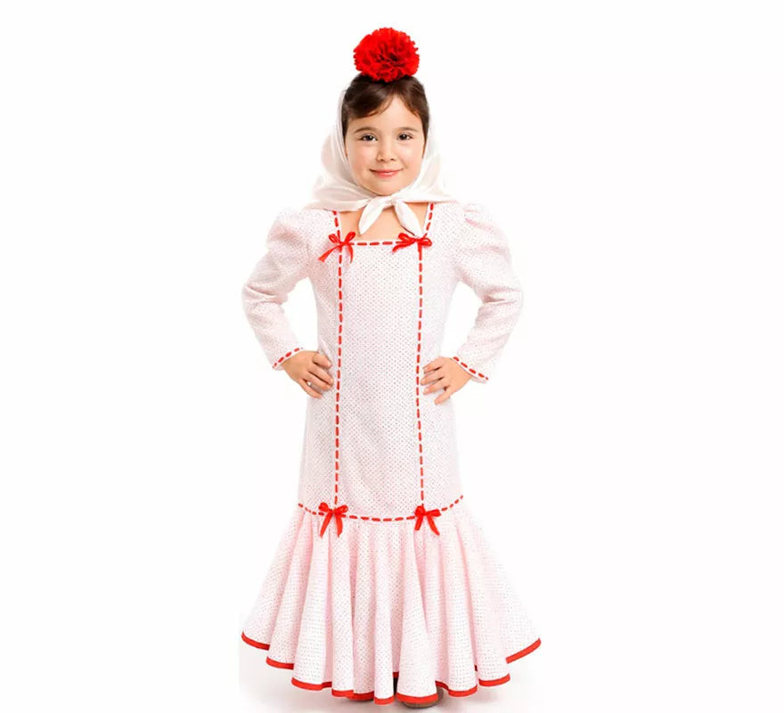 Translation missing: it.Disfraz de Chulapa Clásico blanco y rojo para niña